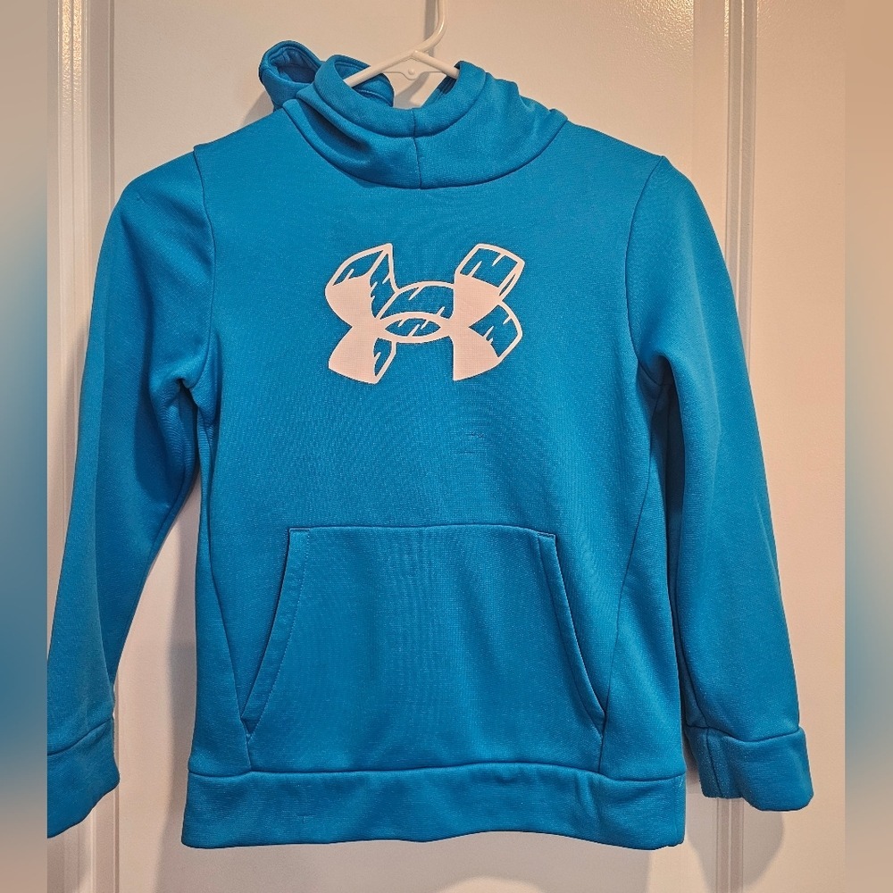 Under Armour Kids Blue Graphic Logo‎ Fleece Hoodie Sweatshirt YSM Small Spring